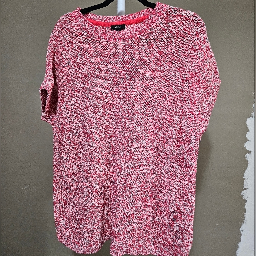 J.Jill Women's Pink/coral White Heather  Knit Sweater Short Sleeve Size L Tall